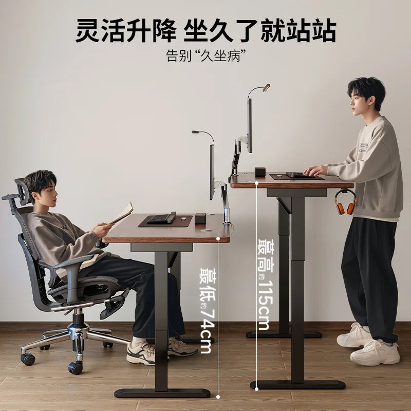 Electric Height Adjustable Desk Solid Wood Smart Standing Table Computer Gaming Desk Home Office Lifting Workbench