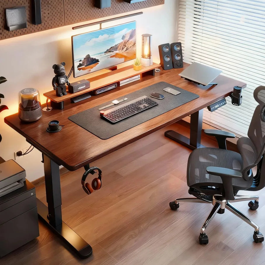 Electric Height Adjustable Desk Solid Wood Smart Standing Table Computer Gaming Desk Home Office Lifting Workbench